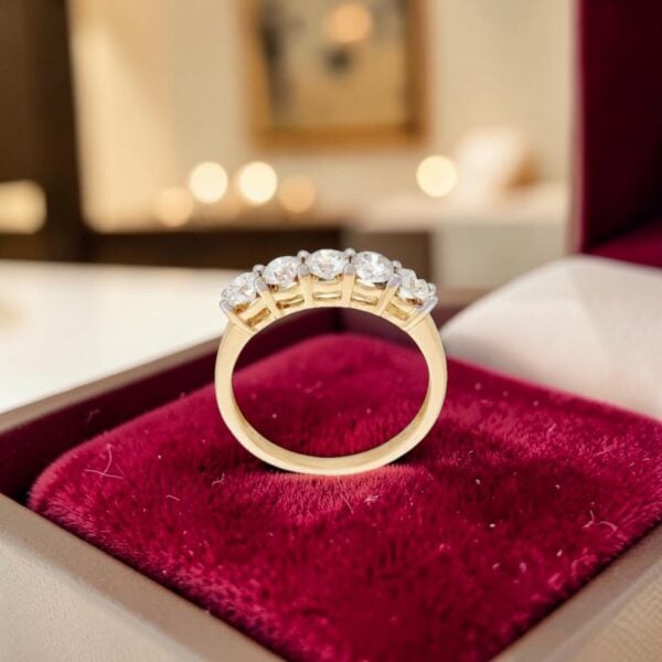Classy 1 Cts Round Brilliant F/VS1 Diamonds Five-Stone Band Ring 18K Yellow Gold