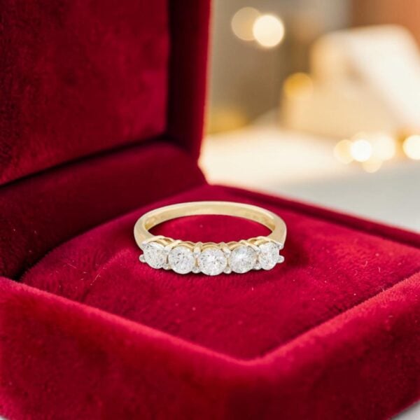 Classy 1 Cts Round Brilliant F/VS1 Diamonds Five-Stone Band Ring 18K Yellow Gold