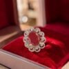Stunning 1.23 Cts Round Brilliant F/VS1 Diamonds Ruby Cocktail Ring In 18K Gold