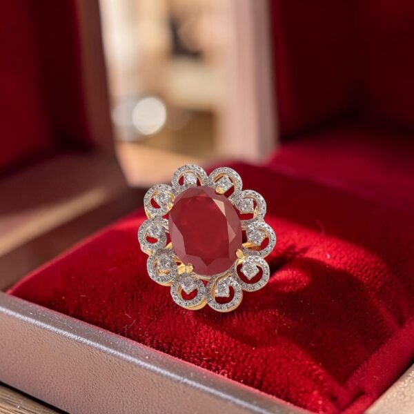 Stunning 1.23 Cts Round Brilliant F/VS1 Diamonds Ruby Cocktail Ring In 18K Gold