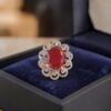 Stunning 1.23 Cts Round Brilliant F/VS1 Diamonds Ruby Cocktail Ring In 18K Gold