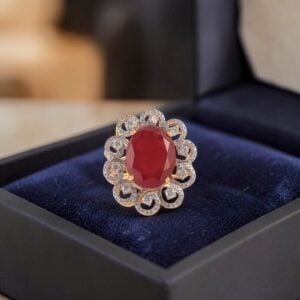 Stunning 1.23 Cts Round Brilliant F/VS1 Diamonds Ruby Cocktail Ring In 18K Gold