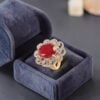Stunning 1.23 Cts Round Brilliant F/VS1 Diamonds Ruby Cocktail Ring In 18K Gold
