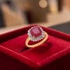 R-700 (6) Gorgeous 4.35 Cts Round Brilliant F/VS1 Diamonds Ruby Party Ring 18K Yellow Gold