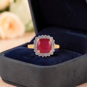 Gorgeous 4.35 Cts Round Brilliant F/VS1 Diamonds Ruby Party Ring 18K Yellow Gold