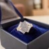 R-701 (5) Pavé 1.28 Cts Round Baguette Cut F/VS1 Diamonds Cluster Engagement Ring 14K Gold