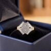 R-701 (6) Pavé 1.28 Cts Round Baguette Cut F/VS1 Diamonds Cluster Engagement Ring 14K Gold