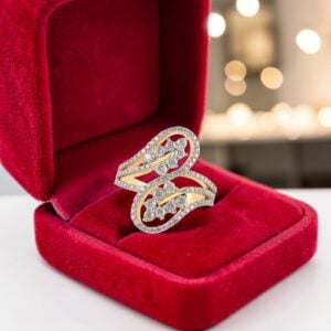 Pavé 1.51 Cts Round Brilliant F/VS1 Diamonds Cross Over Ring In 14K Yellow Gold
