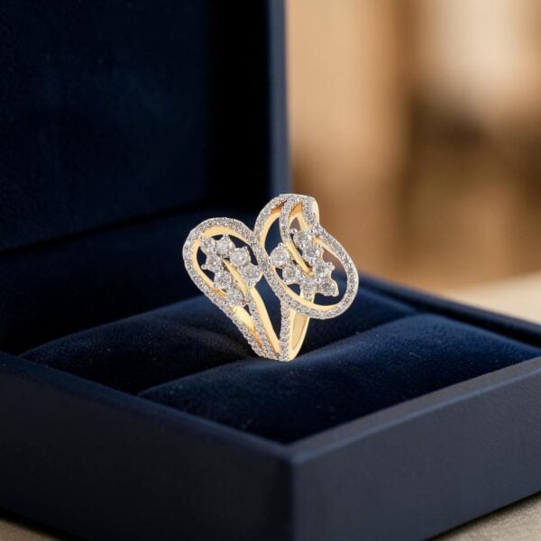 R-702 (6) Pavé 1.51 Cts Round Brilliant F/VS1 Diamonds Cross Over Ring In 14K Yellow Gold