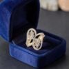 R-702 (7) Pavé 1.51 Cts Round Brilliant F/VS1 Diamonds Cross Over Ring In 14K Yellow Gold