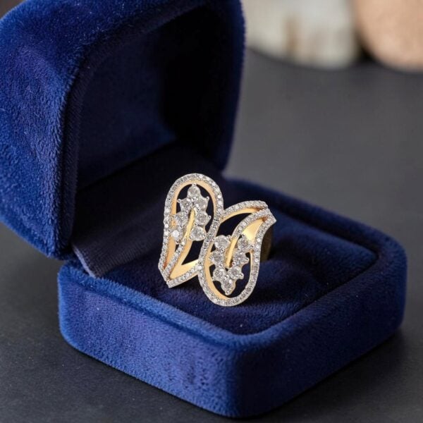 R-702 (7) Pavé 1.51 Cts Round Brilliant F/VS1 Diamonds Cross Over Ring In 14K Yellow Gold