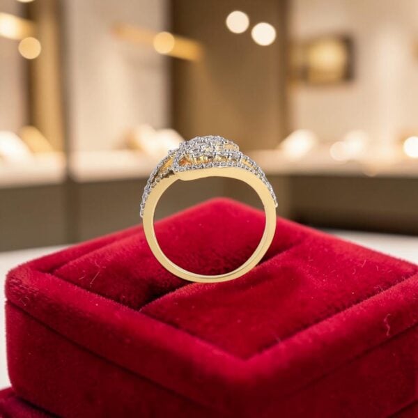 R-702 (8) Pavé 1.51 Cts Round Brilliant F/VS1 Diamonds Cross Over Ring In 14K Yellow Gold