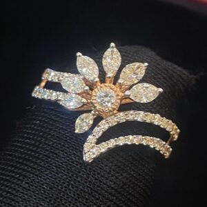 Pave 1.30 Cts Marquise Round Shape Natural Diamonds Anniversary Ring In 14K Gold