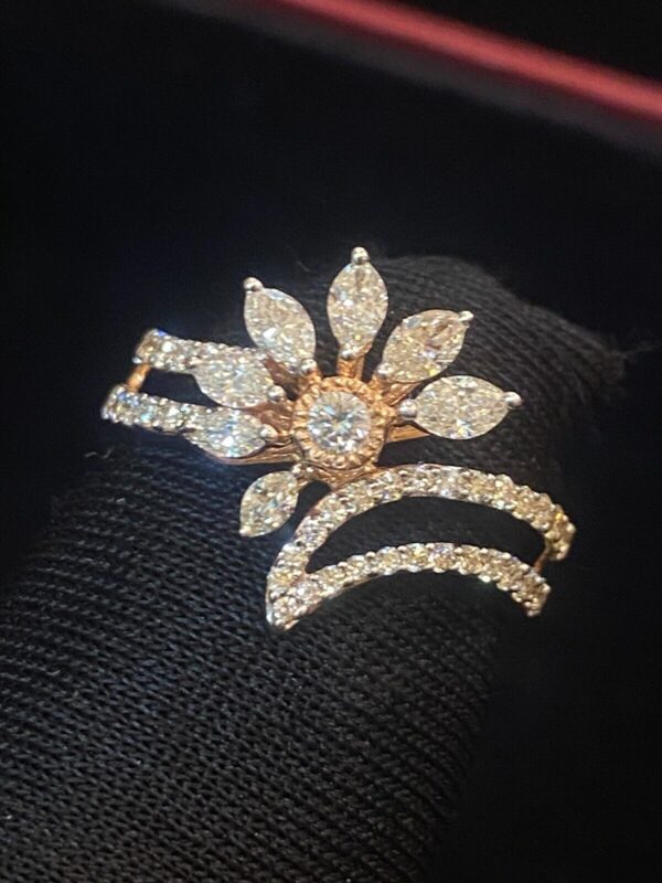 R-774 (1) Pave 1.30 Cts Marquise Round Shape Natural Diamonds Anniversary Ring In 14K Gold