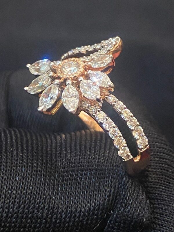 R-774 (10) Pave 1.30 Cts Marquise Round Shape Natural Diamonds Anniversary Ring In 14K Gold