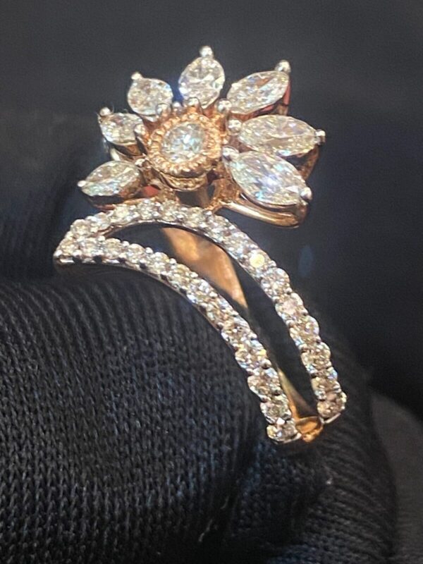 R-774 (11) Pave 1.30 Cts Marquise Round Shape Natural Diamonds Anniversary Ring In 14K Gold