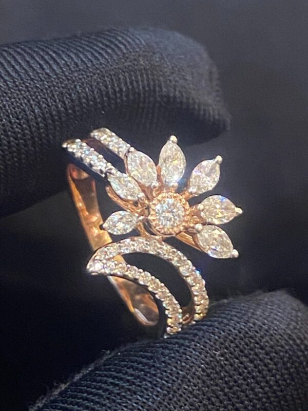 R-774 (2) Pave 1.30 Cts Marquise Round Shape Natural Diamonds Anniversary Ring In 14K Gold