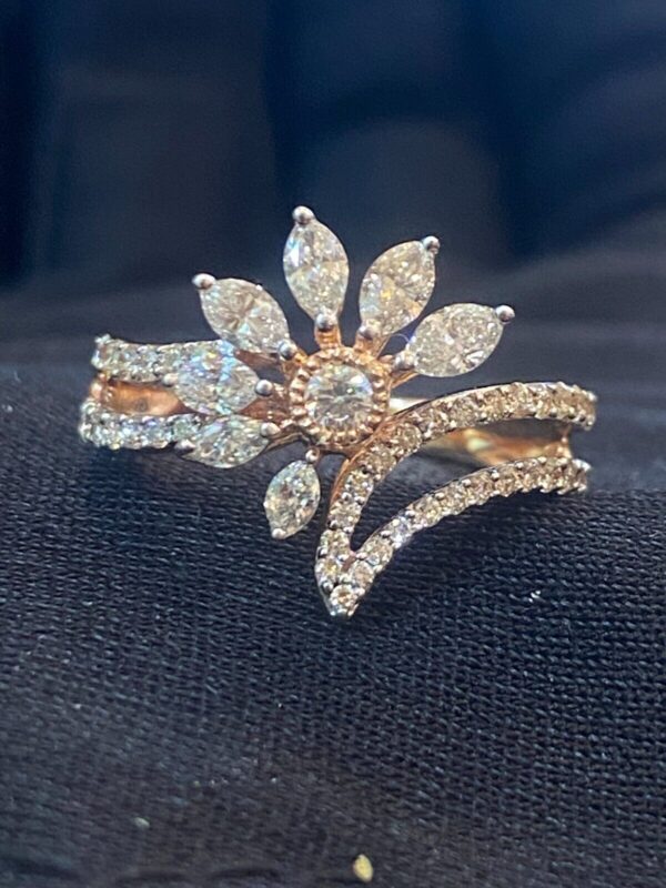 R-774 (3) Pave 1.30 Cts Marquise Round Shape Natural Diamonds Anniversary Ring In 14K Gold