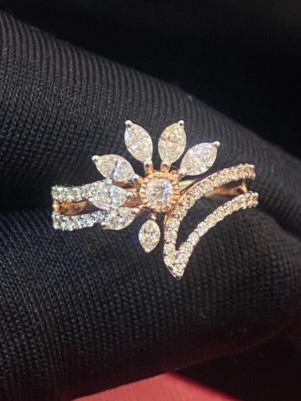 R-774 (4) Pave 1.30 Cts Marquise Round Shape Natural Diamonds Anniversary Ring In 14K Gold