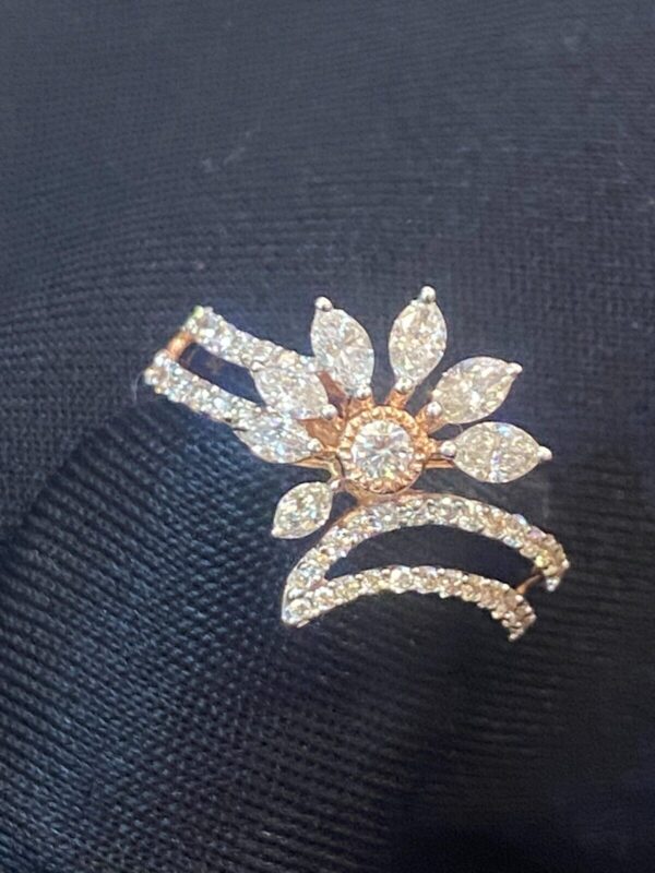 R-774 (5) Pave 1.30 Cts Marquise Round Shape Natural Diamonds Anniversary Ring In 14K Gold