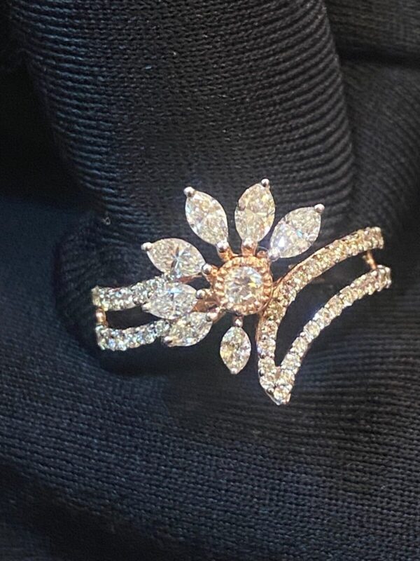 R-774 (6) Pave 1.30 Cts Marquise Round Shape Natural Diamonds Anniversary Ring In 14K Gold