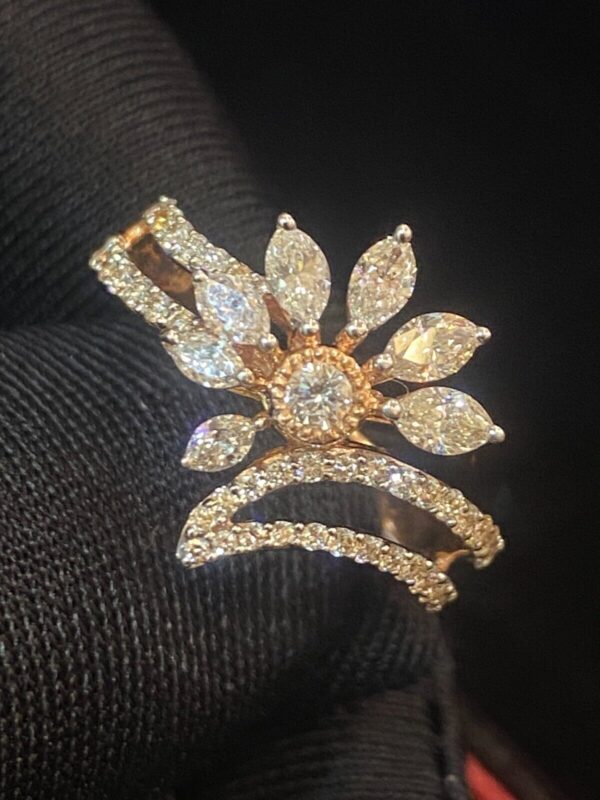 R-774 (7) Pave 1.30 Cts Marquise Round Shape Natural Diamonds Anniversary Ring In 14K Gold