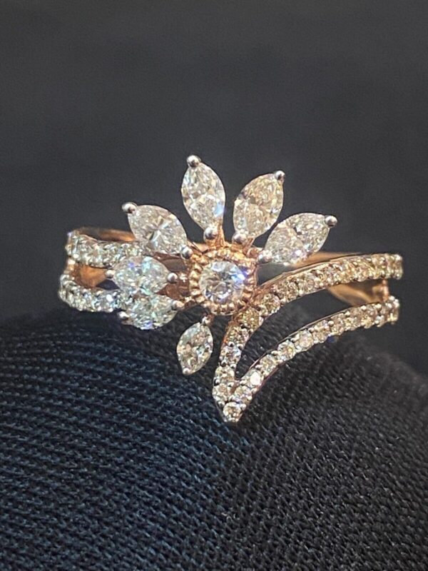R-774 (8) Pave 1.30 Cts Marquise Round Shape Natural Diamonds Anniversary Ring In 14K Gold