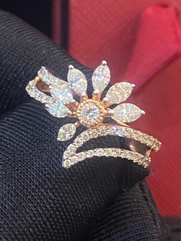 R-774 (9) Pave 1.30 Cts Marquise Round Shape Natural Diamonds Anniversary Ring In 14K Gold