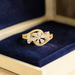R-775-Y (25) Pave 1.10 Cts Pear Round Shape F/VS1 Diamonds Floral Engagement Ring In 14K Gold