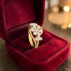 Pave 1.10 Cts Pear Round Shape F/VS1 Diamonds Floral Engagement Ring In 14K Gold