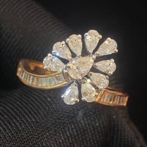 R-776 (1) Pave 1.18 Cts Pear Baguette Shape Natural Diamonds Anniversary Ring In 14K Gold