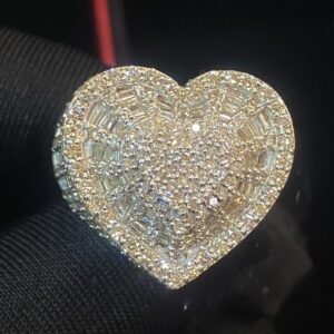 R-778 (1) Pave 4.40 Cts Round Baguette Natural Diamonds Heart Bling Ring In Fine 14K Gold