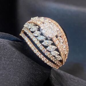 Pave 2.32 Cts Round Marquise Princess Diamonds Multi-Row Band Ring In 14K Gold