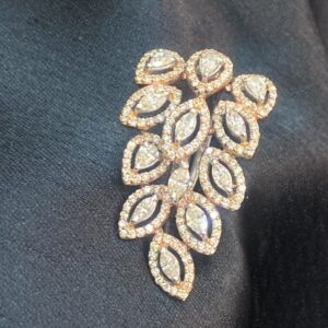 R-807 (1) Pave 1.68 Cts Marquise Pear Round Cut Diamonds Petals Wedding Ring In 14K Gold