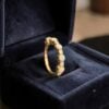 R-815-R (20) 0.80 Cts Round Brilliant F/VS1 Diamonds Opal Art Deco Band Ring In 18K Rose Gold