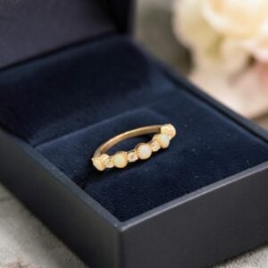 Home 12 0.80 Cts Round Brilliant F/VS1 Diamonds Opal Art Deco Band Ring In 18K Rose Gold