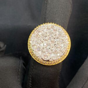 R-818 (1) Pave 9.50 Cts Round Baguette Cut Diamonds Men's Iced Out Large Ring In 14K Gold