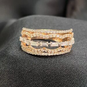 R-823 (1) Pave 0.95 Cts Round Baguette Cut Genuine Diamonds Five-Row Band Ring In 14K Gold