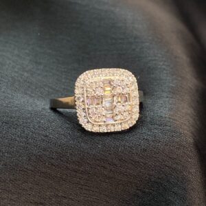 R-840 (1) Pave 1.62 Cts Round Baguette Shape Natural Diamonds Engagement Ring In 14K Gold