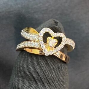 R-861 (1) Pave 0.72 Cts Round Brilliant Cut Diamonds Women Two-Heart Rings Set In 14K Gold
