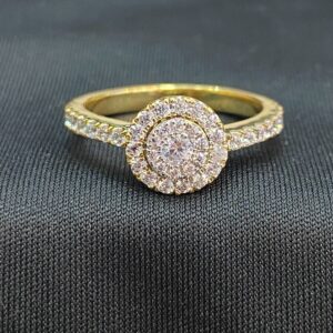Pave 1.25 Cts Round Brilliant Cut Diamonds Cluster Engagement Ring In 14K Gold