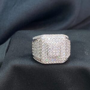 Real 5.40 Ct Round Brilliant Cut Diamonds Iced Out Men's Square Ring In 14K Gold