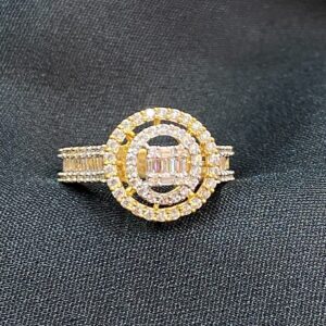 R-875 (1) Pave 1.97 Cts Round Baguette Diamonds Double Halo Engagement Ring In 14K Gold