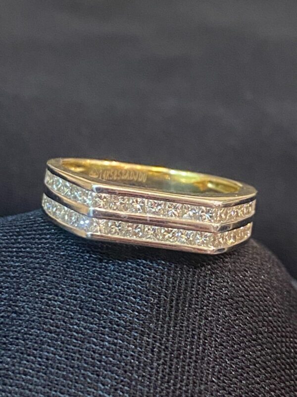 R-883 (2) Pave 1.51 Cts Channel Set Princess Diamonds Unisex Two-Row Wedding Ring 14K Gold