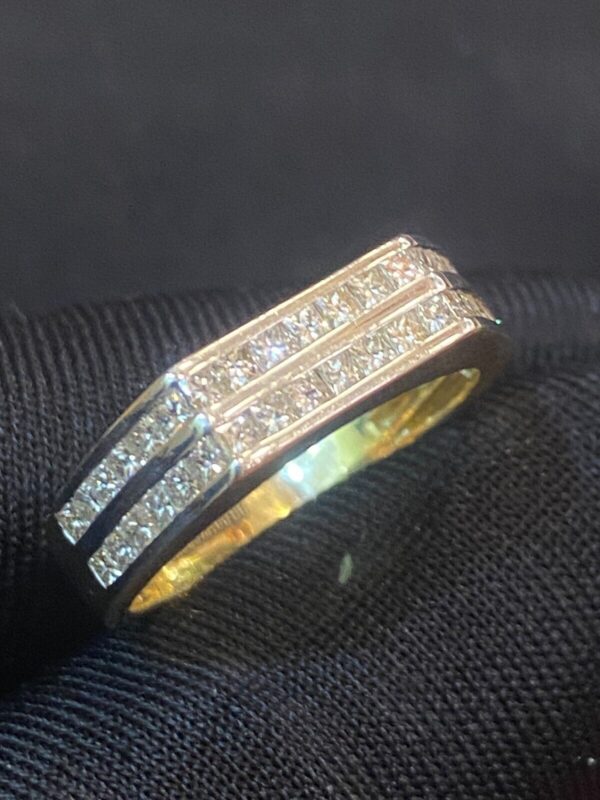 R-883 (7) Pave 1.51 Cts Channel Set Princess Diamonds Unisex Two-Row Wedding Ring 14K Gold