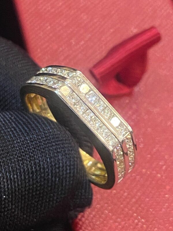 R-883 (9) Pave 1.51 Cts Channel Set Princess Diamonds Unisex Two-Row Wedding Ring 14K Gold