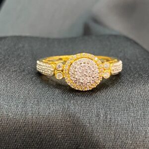 Pave 0.68 Cts Round Brilliant Cut Diamonds Halo Engagement Ring In 14K Gold