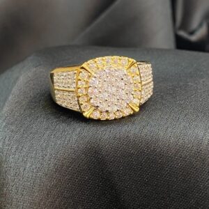 Real 3.40 Cts Round Brilliant Cut Natural Diamonds Men's Square Ring In 14K Gold