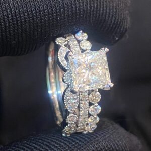Pave 2.90 Cts Princess Round Cut Diamonds Solitaire Engagement Ring In 14K Gold