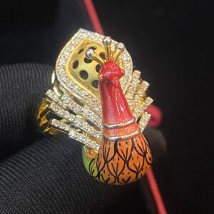 Pave 1.10 Cts Round Brilliant Cut Diamonds Peacock Enameled Ring In 750 18K Gold